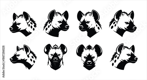 Collection of Hyena Head Illustrations in Black and White