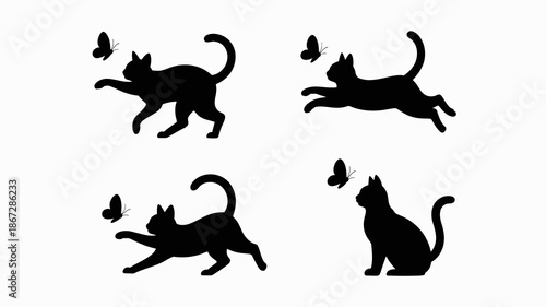 a playful scene unfolds with silhouettes of cats appearing to interact with delicate butterflies in a charming visual arrangement high quality professional detailed modern elegant stylish