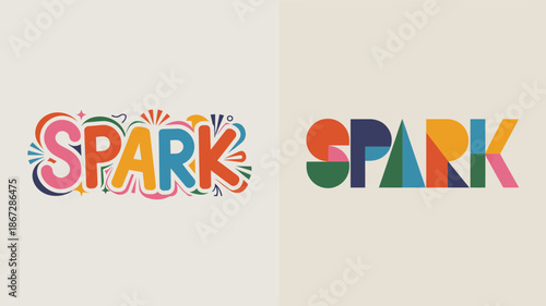 the image displays the word spark in a colorful dynamic design presented in two variations showcasing vibrant typography and creativity high quality professional detailed modern elegant
