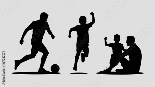 a silhouetted depiction of a family enjoying a moment together playing soccer highlighting the bonds of fatherhood and childhood joy high quality professional detailed modern elegant