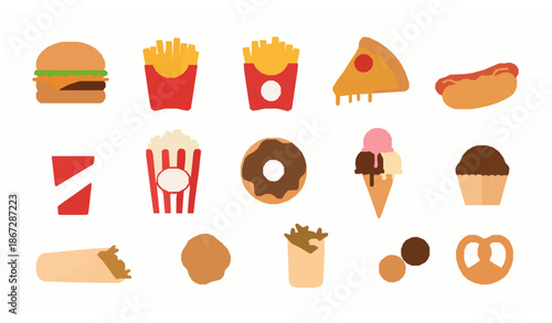 Quick Snacks and Street Food Flat Vector Illustration Collection