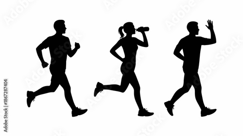 a silhouette depiction of three individuals engaged in the dynamic activity of running showcasing athletic movement and physical exertion high quality professional detailed modern elegant stylish