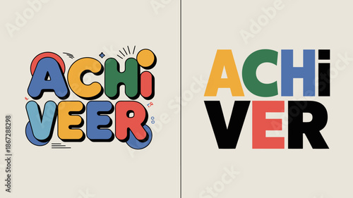 A vibrant visual presentation showcases the word achiever in two distinct color schemes representing growth and positive reinforcement high quality professional detailed modern elegant stylish clean