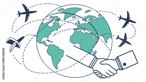Global business partnership and travel concept with handshake