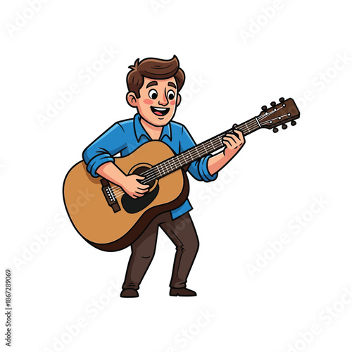 Cartoon man playing an acoustic guitar