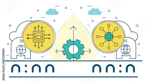 Modern technology and innovation concept with gear and circuit designs