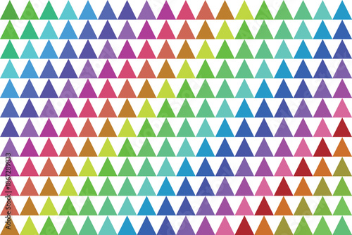 Vibrant multicolored triangle pattern illustration with rows of pointed shapes in various colors on white background for design and decoration