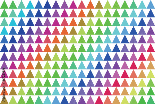Vibrant multicolored triangle pattern illustration with rows of small colorful triangles on white background for design and decoration with graphic