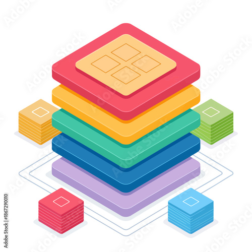 A colorful stack of square blocks in a modern design