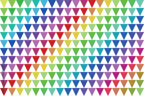 Vibrant multicolored triangular pennant banner illustration in rows on white background for party decoration and festive designs with triangular pennants