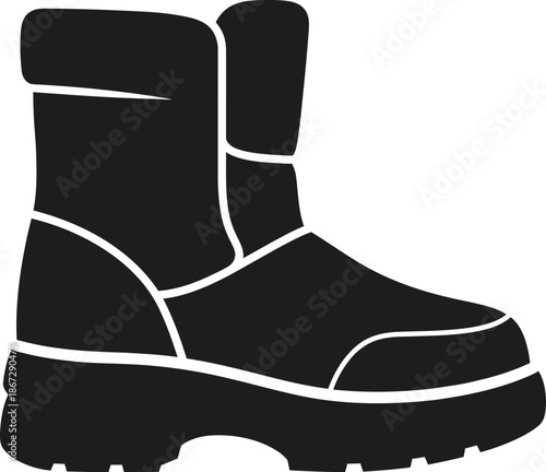 A black silhouette of a boot on a white background