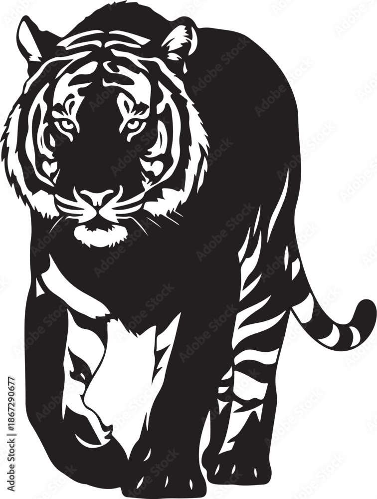 Obraz premium Walking Tiger IllustrationPowerful Tiger SilhouetteMajestic Tiger Artwork