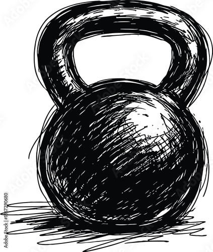 Hand drawn kettlebell vector doodle black and white fitness equipment illustration