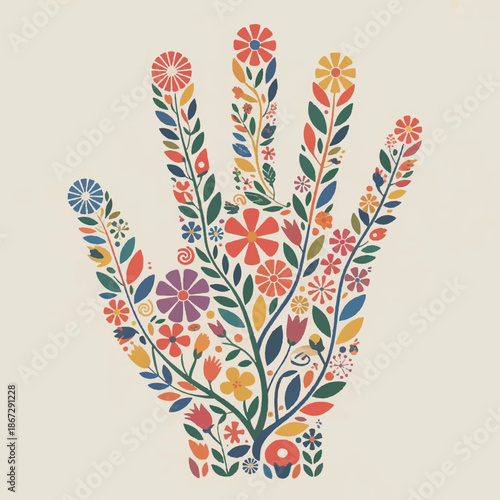 Abstract illustration of a palm print consisting of floral and geometric elements. Vector. EPS_02.