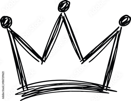 Black Hand Drawn Doodle Crown Vector Icon Sketchy King or Queen Symbol