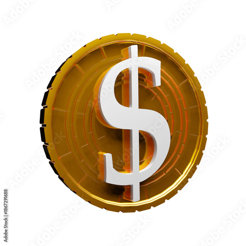 Dollar 3D Icon coin with details and high resolution. For presentations, social networks, web and mobile App.
