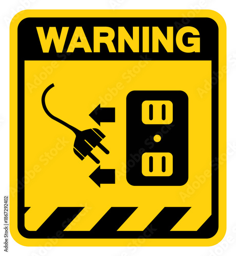 Disconnect Mains Plug From Electrical Outlet Warning Sign, Vector Illustration, Isolate On White Background Label.EPS10