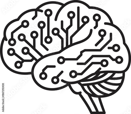 Digital brain with circuit board, artificial intelligence concept, neural network, technology and innovation, futuristic neuroscience