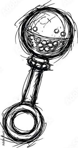 Hand Drawn Sketch Doodle of a Baby Rattle Black and White Monochrome Vector Illustration