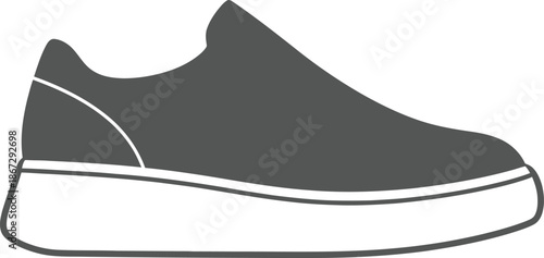 A simple illustration of a gray sneaker with a white sole