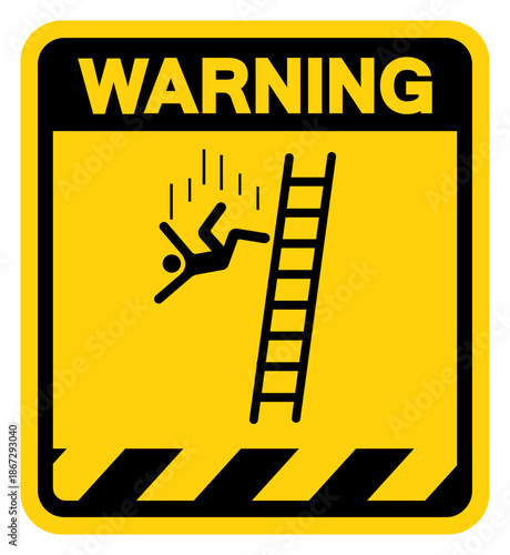 Falling Ladder Hazard Warning Sign, Vector Illustration, Isolate On White Background Label. EPS10