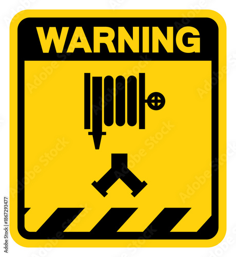 Fire Hose Reel Warning Sign, Vector Illustration, Isolate On White Background Label. EPS10
