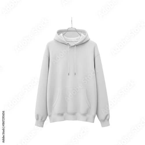 Blank White Hoodie Sweatshirt Mockup on Hanger, Front View