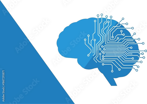 Futuristic artificial intelligence concept with human brain and digital circuit board network symbolizing advanced cognitive computing and innovative technological progress