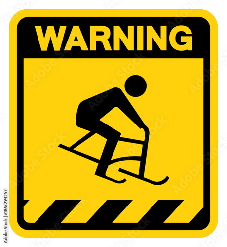 Bike Skiing Warning Sign, Vector Illustration, Isolate On White Background Label. EPS10
