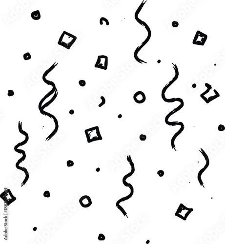 Abstract festive grunge confetti seamless pattern with streamers and dots
