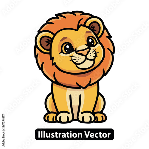 Cute cartoon lion cub illustration, a playful and friendly big cat character