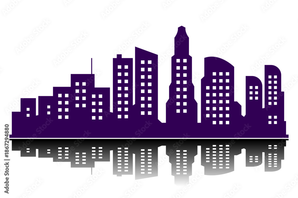 Obraz premium Big purple city panorama modern city architecture flat design no background