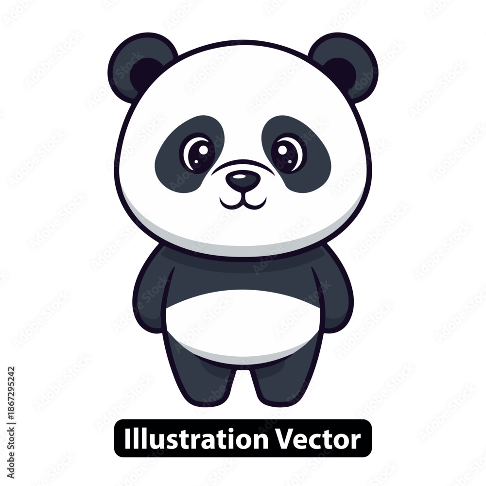 Fototapeta premium Cute cartoon panda illustration vector with simple design and black and white details