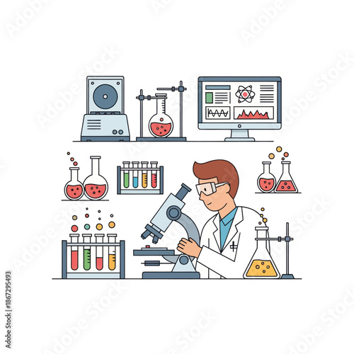 Scientist working with microscope in laboratory, research and analysis