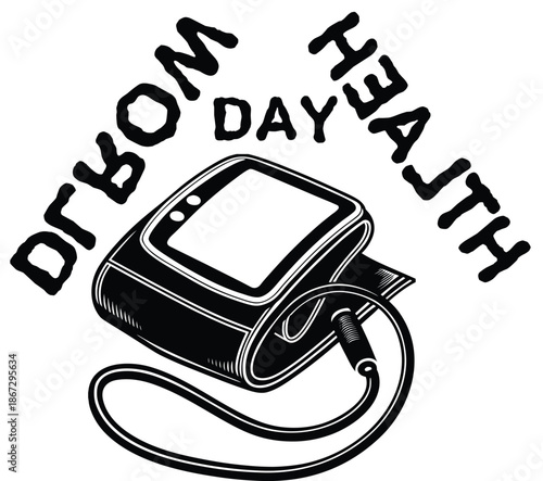 World Health Day Blood Pressure Monitor Medical Line Art Illustration