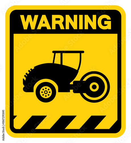 Asphalt Compactor Warning Sign, Vector Illustration, Isolate On White Background Label.EPS10
