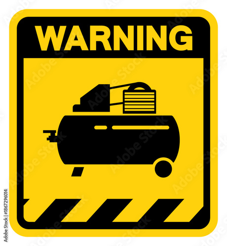 Air Compressor Warning Sign, Vector Illustration, Isolate On White Background Label. EPS10