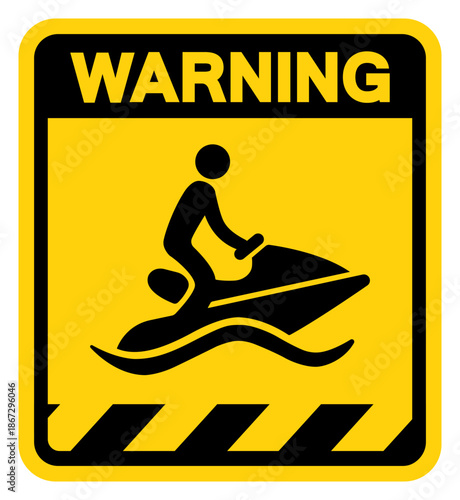 Jet Ski Area Warning Sign, Vector Illustration, Isolate On White Background Label. EPS10