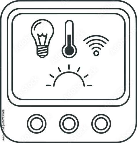 Smart home device with light bulb, thermometer and Wi-Fi icons on modern interface, innovative technology concept for automation and control
