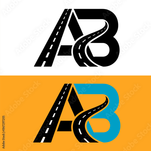 Letter A and B Road logo design combination concept