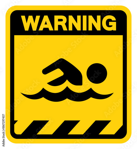 Swimming Area Warning Sign, Vector Illustration, Isolate On White Background Label. EPS10