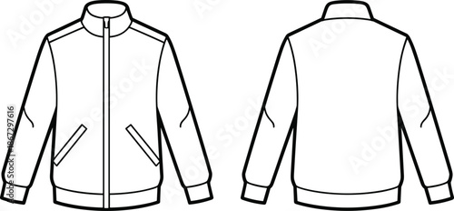 Front and Back Fashion Flat of a Zippered Track Jacket clothing apparel