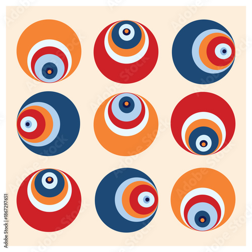Playful circular evil eye seamless vector pattern illustration.