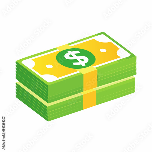 Vibrant illustration of two neatly stacked bundles of green dollar bills, symbolizing wealth, financial growth, and prosperity in a clean, isometric design, perfect for financial concepts