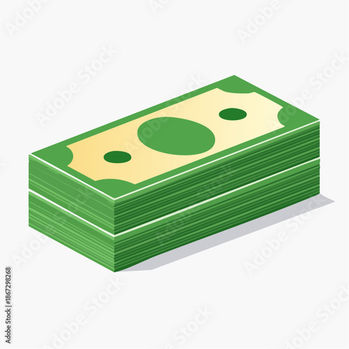 A clean isometric illustration featuring a significant stack of green paper money, representing financial abundance, economic prosperity, and successful business transactions