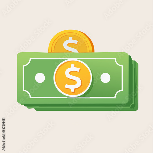 Vibrant digital illustration showcasing a neatly stacked pile of green dollar banknotes crowned with a gleaming gold coin, symbolizing financial prosperity, secure savings, and robust economic growth