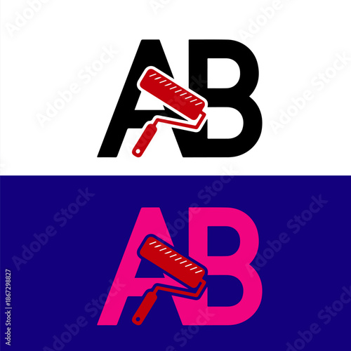 A and B Paint Roller Logo Design Vector illustration.
