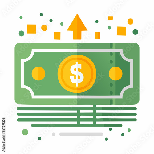 Modern vector illustration symbolizing robust financial growth, depicting increased monetary value, successful profit generation, and upward trending investment gains with currency