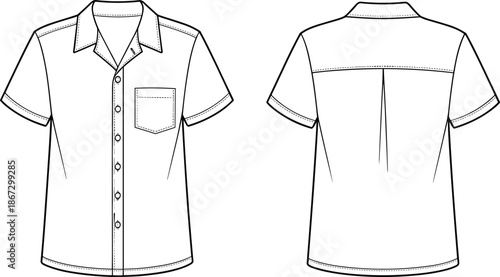 Front and Back View of a Short Sleeve Button- Up Shirt Fashion Flat t-shirt clothing