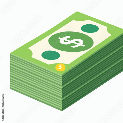 A substantial stack of crisp green currency, prominently featuring a dollar symbol, symbolizing prosperity, financial growth, and successful investment in a modern economic landscape